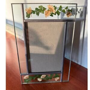 Vintage Leaded Glass Frame with Pressed Botanicals